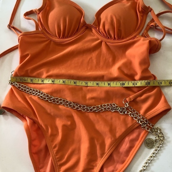 River Island Orange Strappy Chain Detail Underwire One-Piece Swimsuit US 4/8 UK - Picture 13 of 16